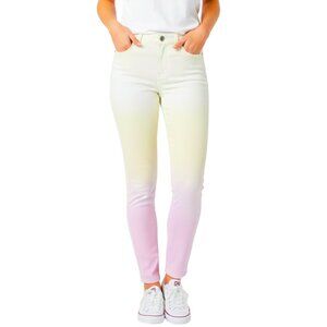 Kut from the Kloth Pink Yellow Ombre Gradient Tie Dye Raw Hem Stretch Jeans Sz 2